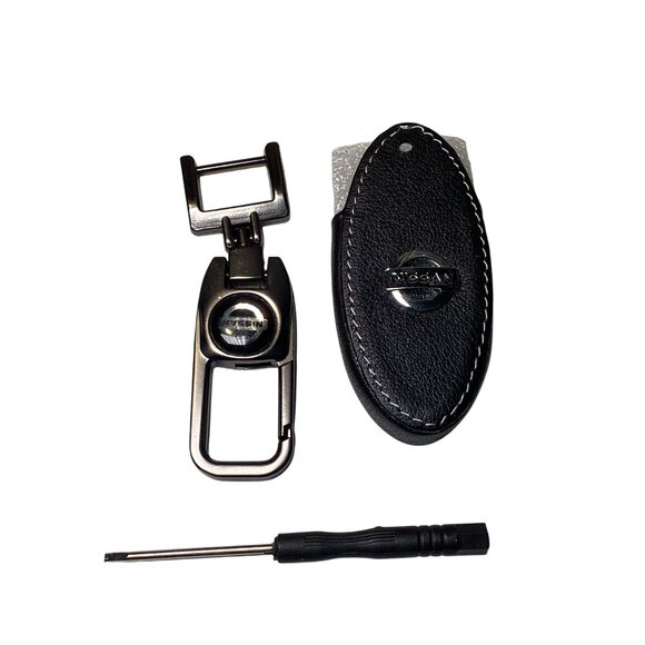 For Nissan Premium Key Fob and Key Chain Faux Black Leather New - Picture 2 of 4
